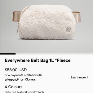 Lululemon Fleece Belt Bag. Ivory NWT.